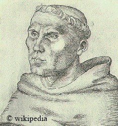 Martin Luther als Augustinermönch um 1520 auf einem Bildnis des Lucas Cranach dem Älteren.