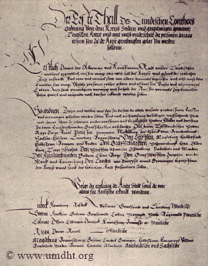 Ordnung des Kontors Stalhof in London aus dem 16. Jahrhundert mit Angaben der zur hansichen Gerechtigkeit zugelassenen Städte.